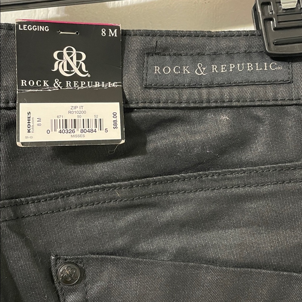 NWT Rock & Republic Kashmiere Zip It Leggings Jet Black Faux Leather Denim Sz 8 - Picture 6 of 13